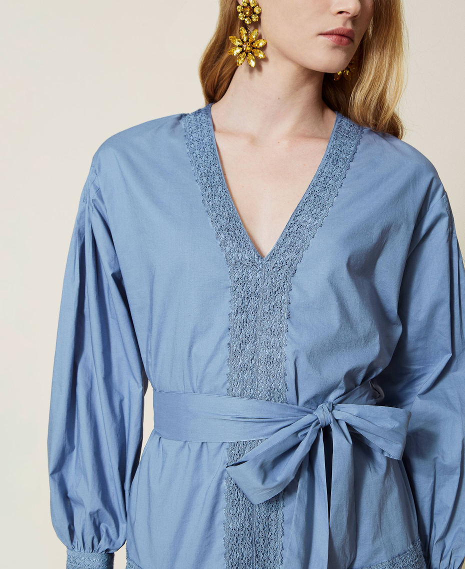 Robe en mousseline avec dentelle Bleu Infini Femme 221TT2032-05