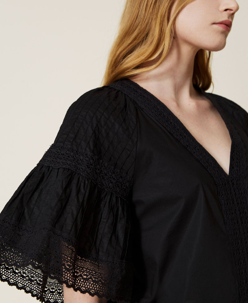 Блузка из муслина с кружевом Черный женщина 221TT2034-05