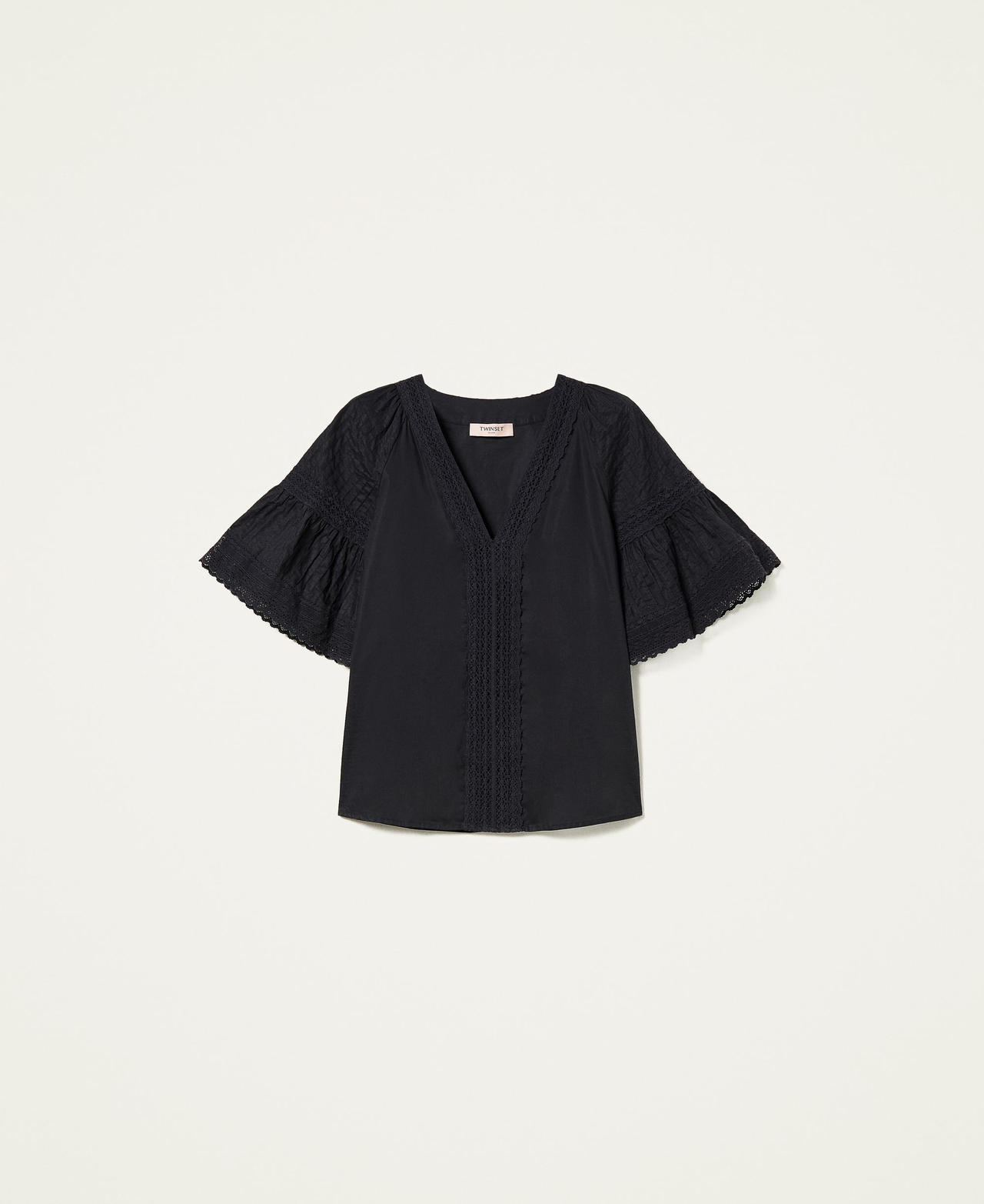 Блузка из муслина с кружевом Черный женщина 221TT2034-0S