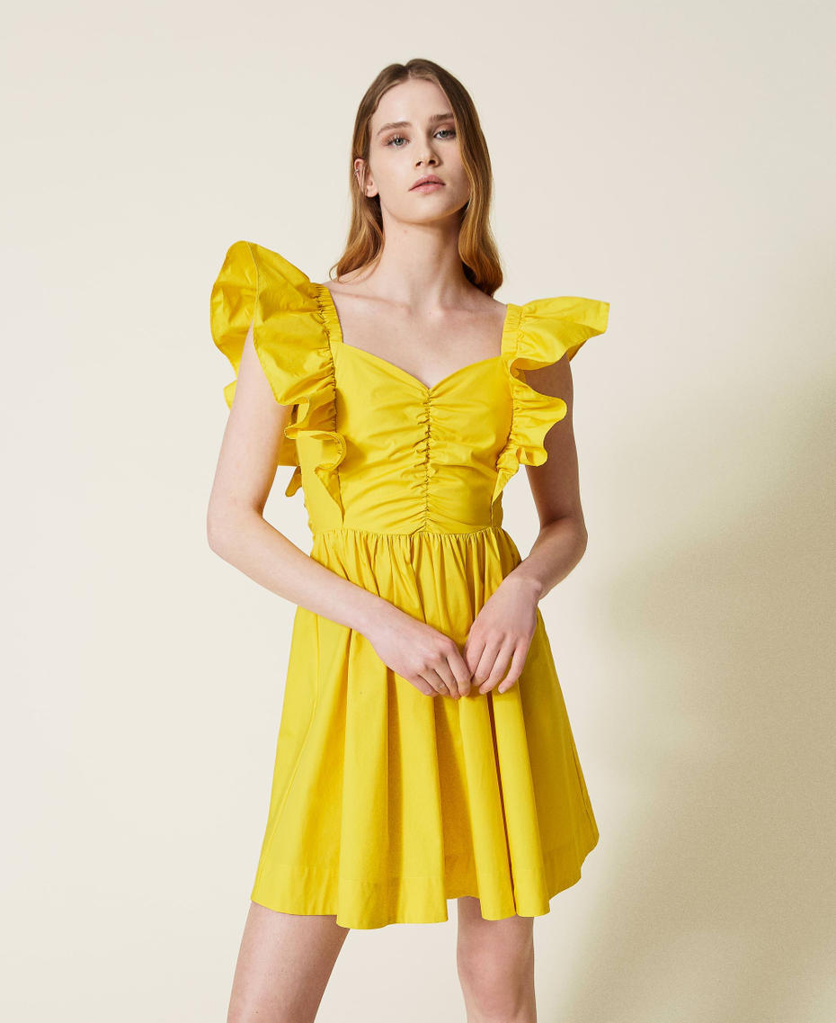Poplin dress with frilled sleeves