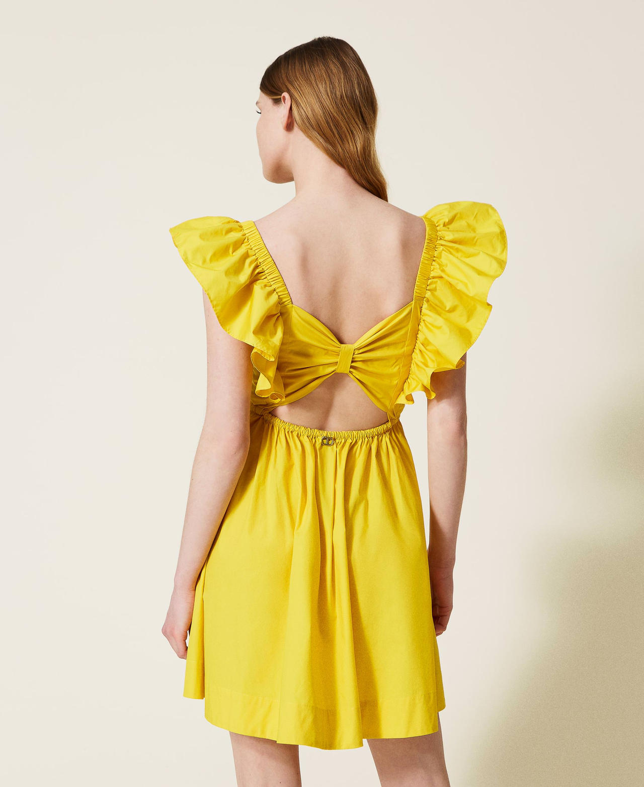 Poplin dress with frilled sleeves