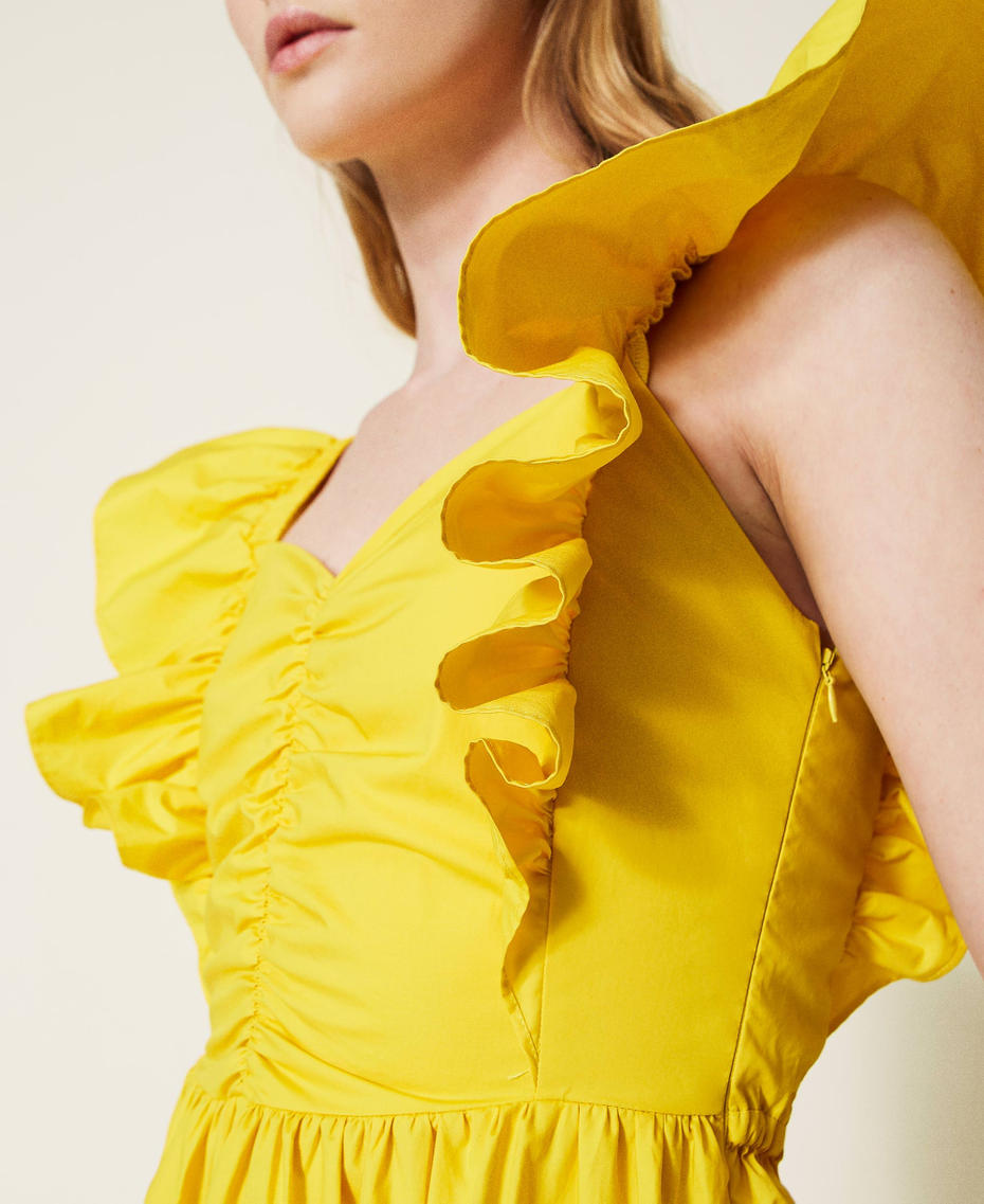 Poplin dress with frilled sleeves