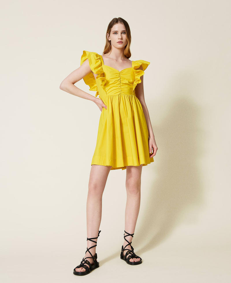 Poplin dress with frilled sleeves