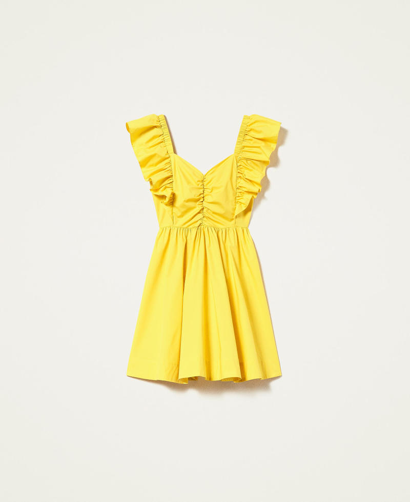 Poplin dress with frilled sleeves