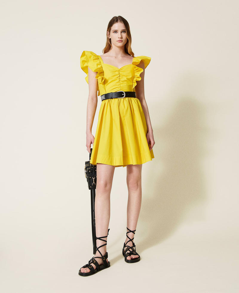 Poplin dress with frilled sleeves