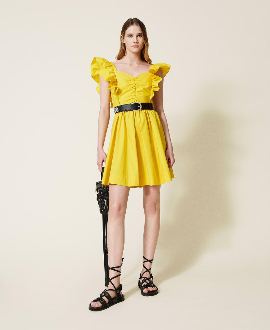 Poplin dress with frilled sleeves