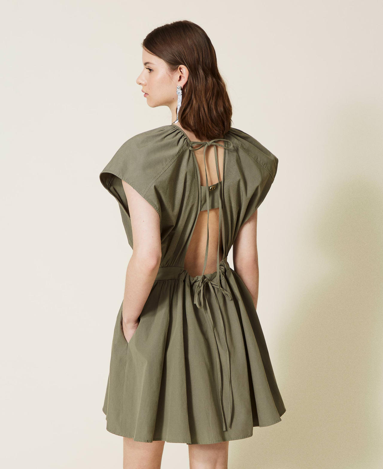 Poplin dress with gathering “Camouflage” Green Woman 221TT2080-03