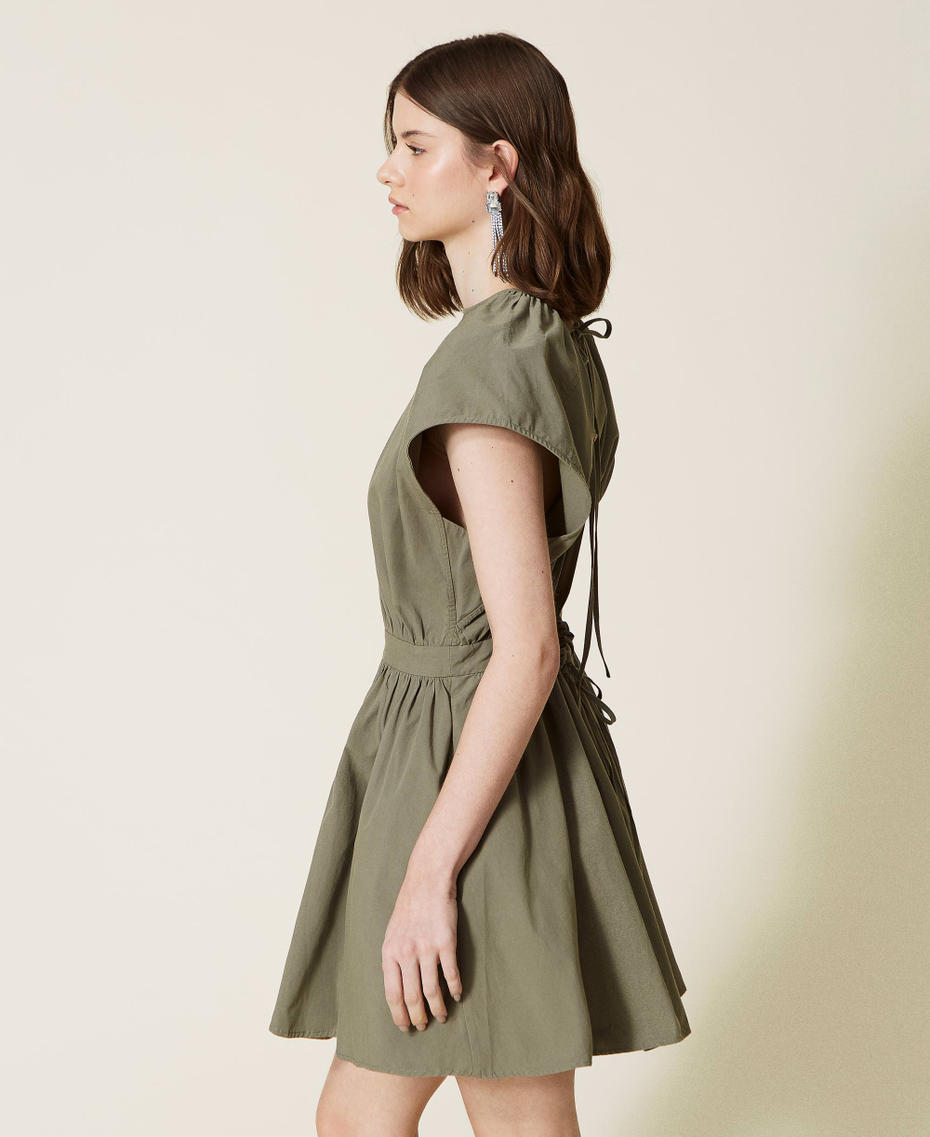 Poplin dress with gathering “Camouflage” Green Woman 221TT2080-04