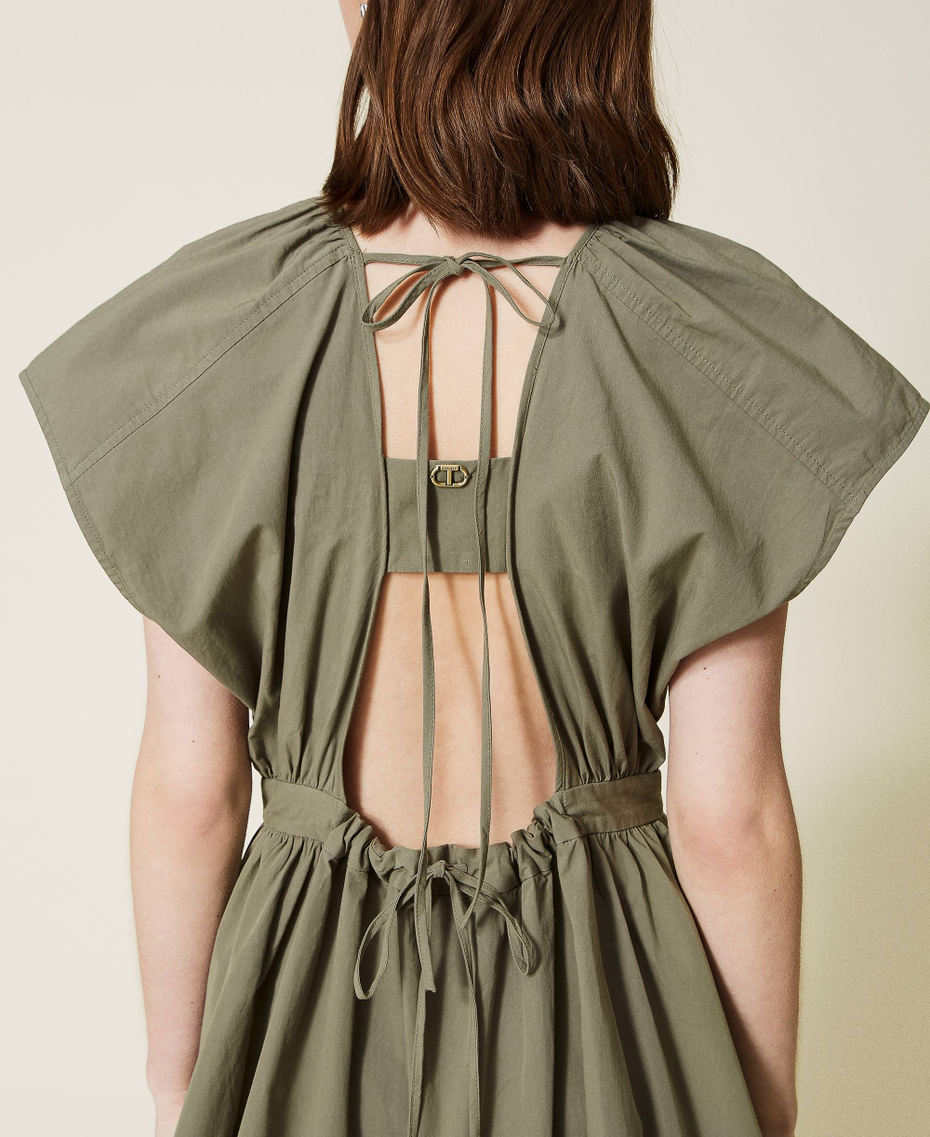 Poplin dress with gathering “Camouflage” Green Woman 221TT2080-05
