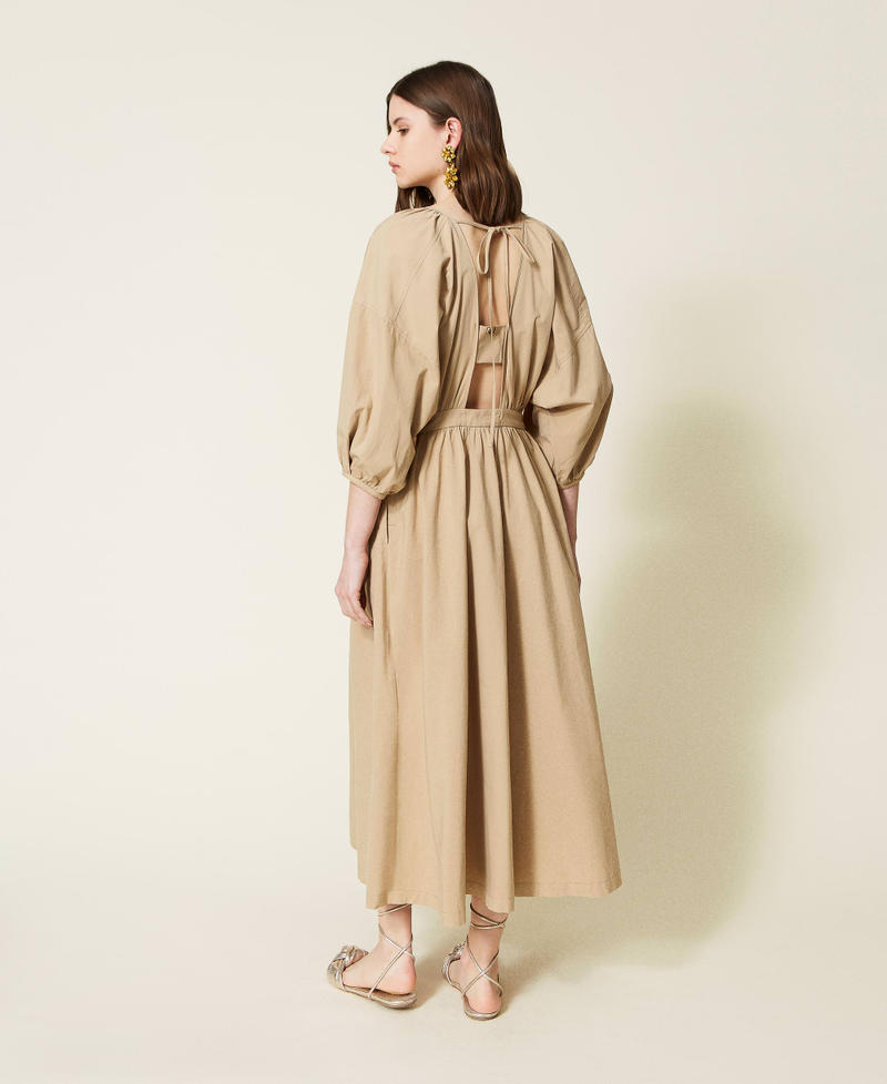 Long poplin dress with gathering "Cold Sand” Beige Woman 221TT2084-03