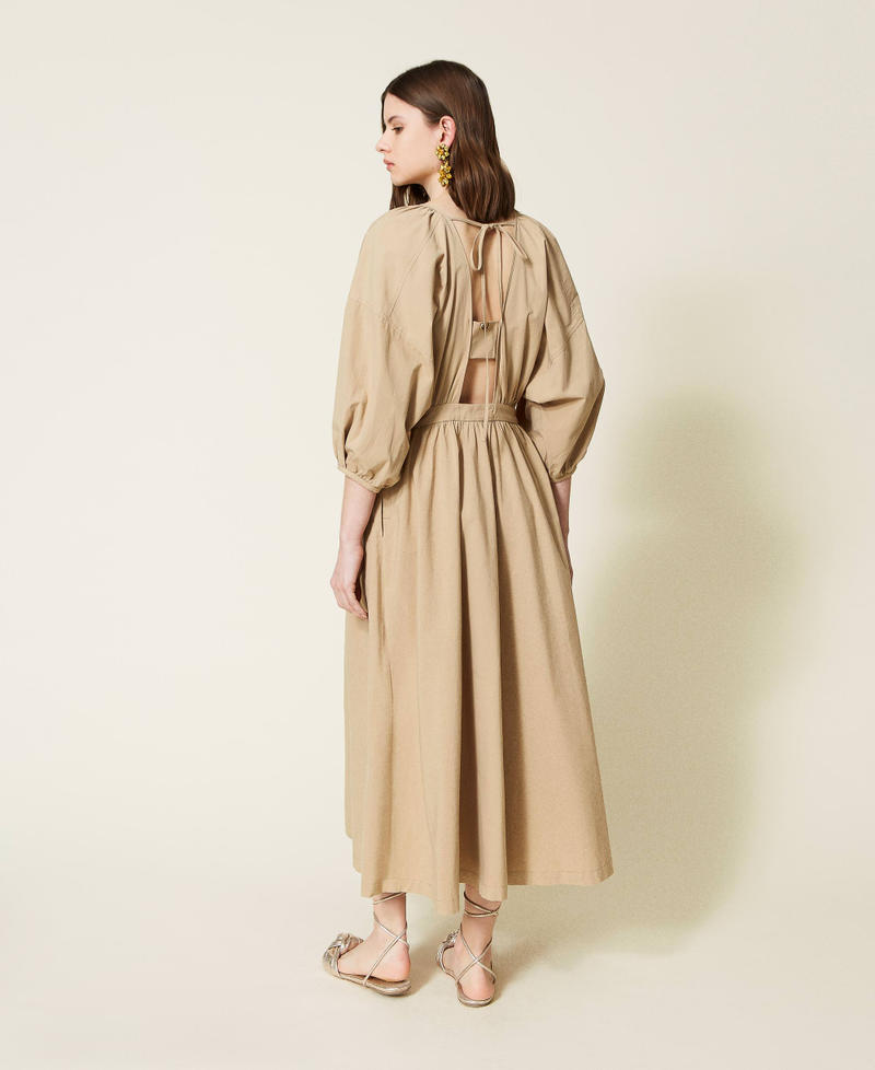 Long poplin dress with gathering