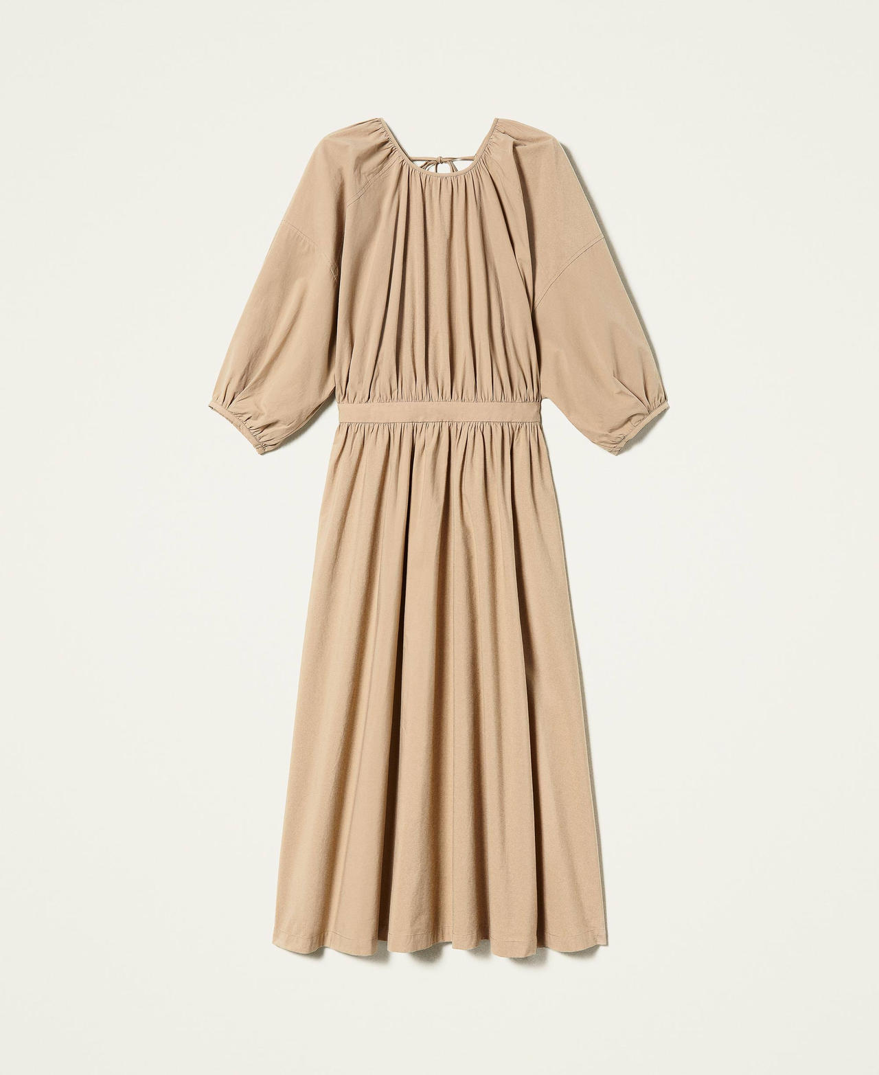 Long poplin dress with gathering