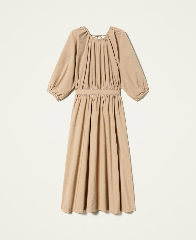Long poplin dress with gathering "Cold Sand” Beige Woman 221TT2084-0S