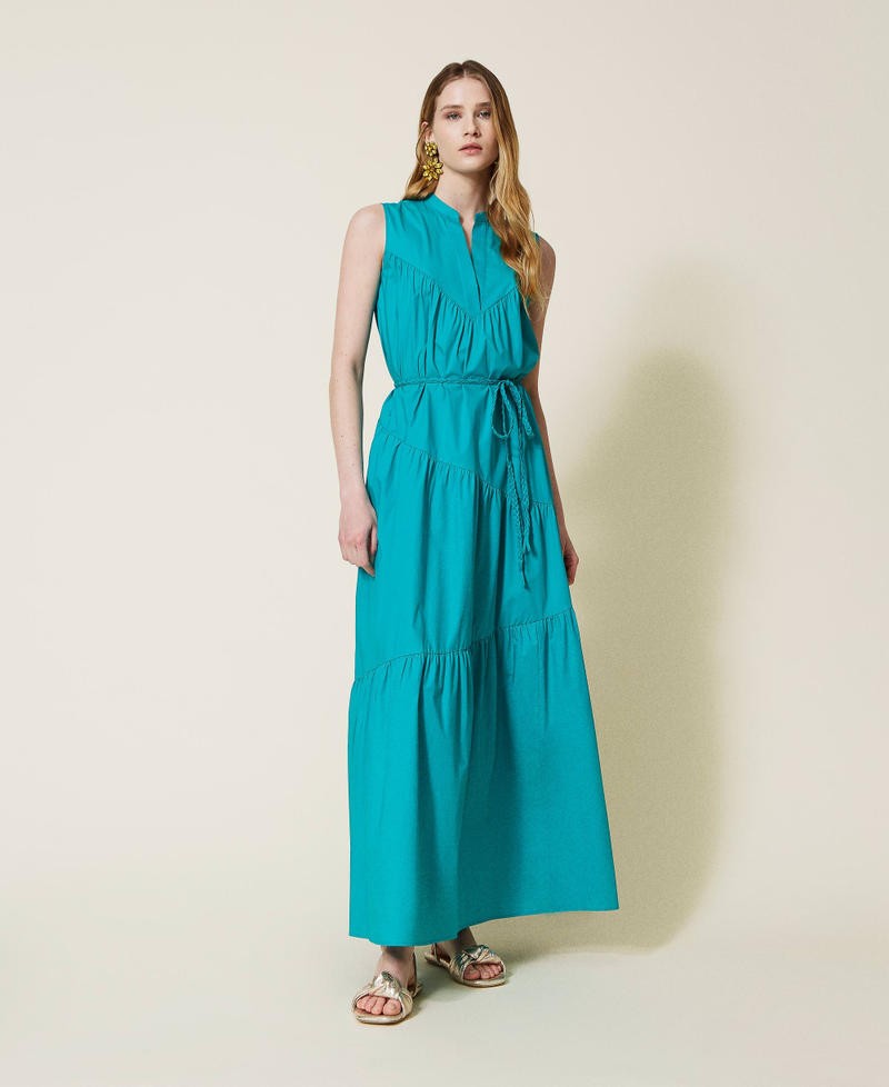 Long dress with asymmetric flounces "Tropical Green" Woman 221TT2086-01