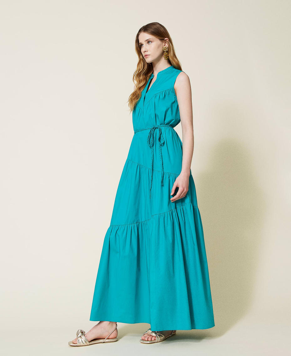 Long dress with asymmetric flounces "Tropical Green" Woman 221TT2086-04