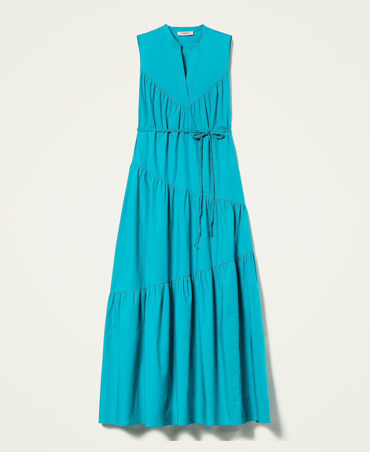 Long dress with asymmetric flounces "Tropical Green" Woman 221TT2086-0S