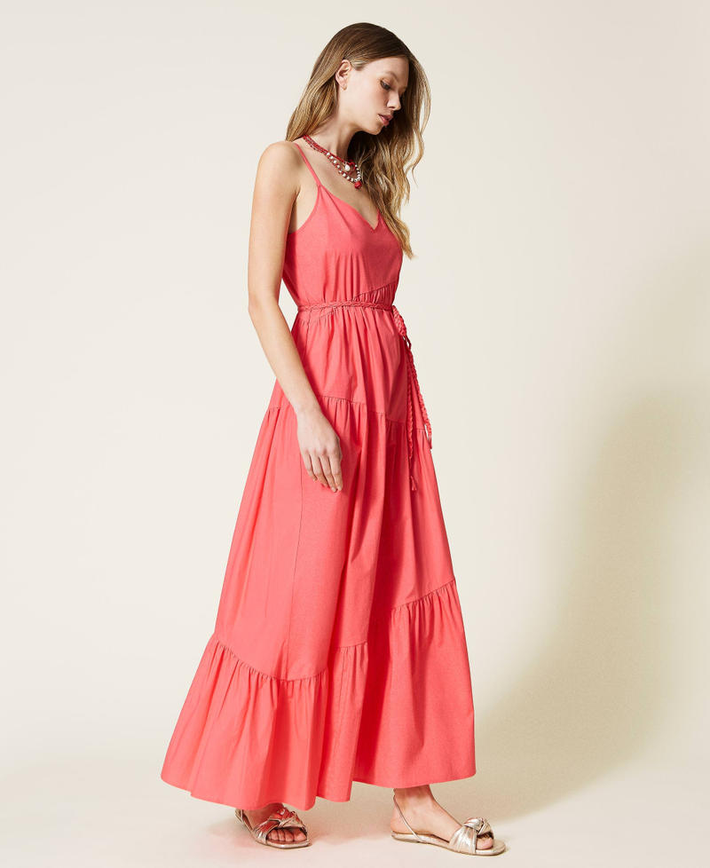 Длинное платье с асимметричными оборками Красный "Дикая азалия" женщина 221TT2088-01