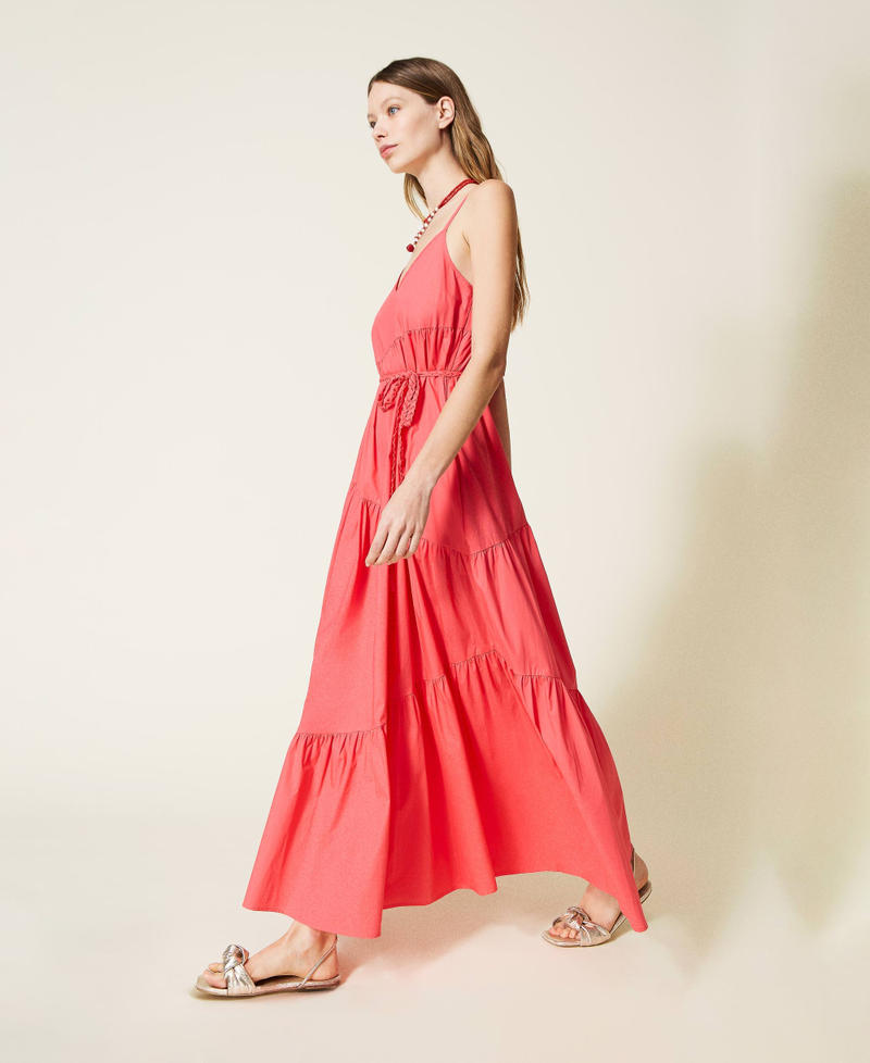 Robe longue avec volants asymétriques Rouge « Azalée Sauvage » Femme 221TT2088-03