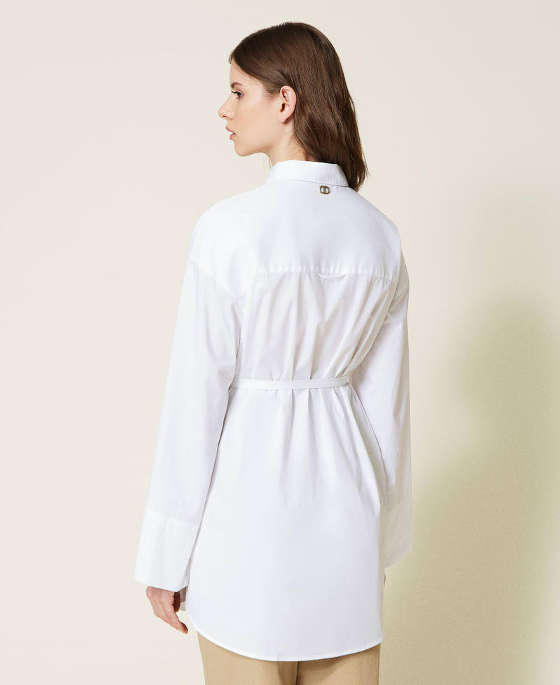 Popelinehemd mit Gürtel Weiß Frau 221TT2089-03