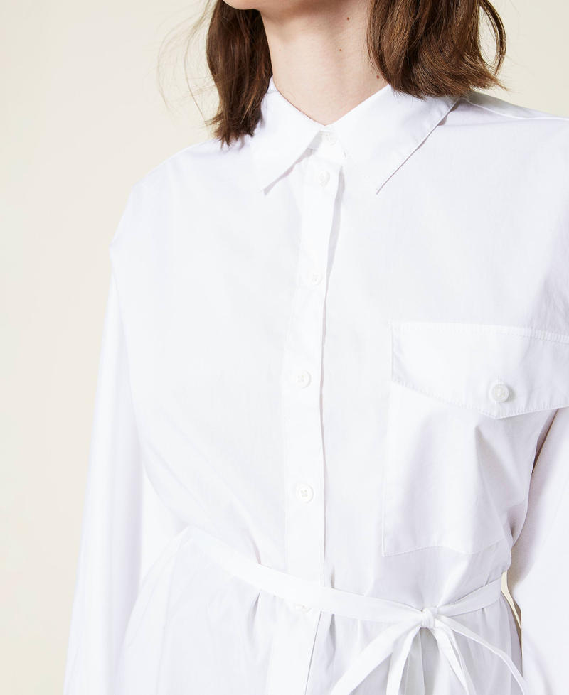 Camicia in popeline con cintura Bianco Donna 221TT2089-04