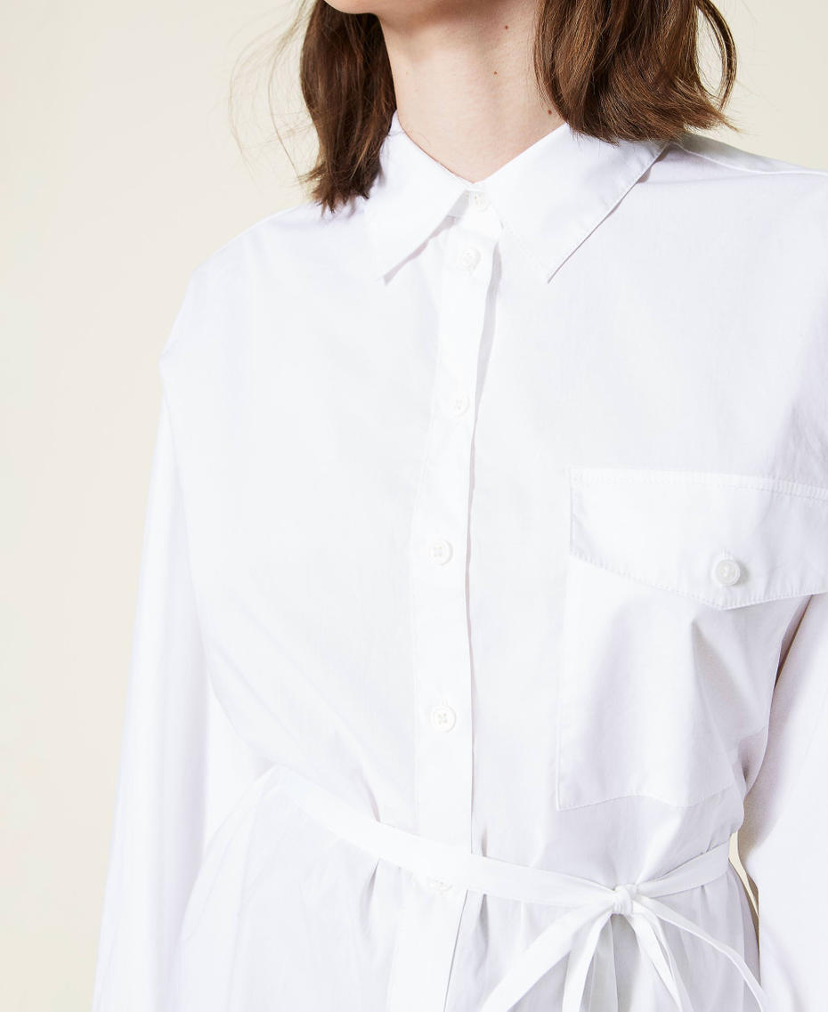 Camisa de popelina con cinturón Blanco Mujer 221TT2089-04