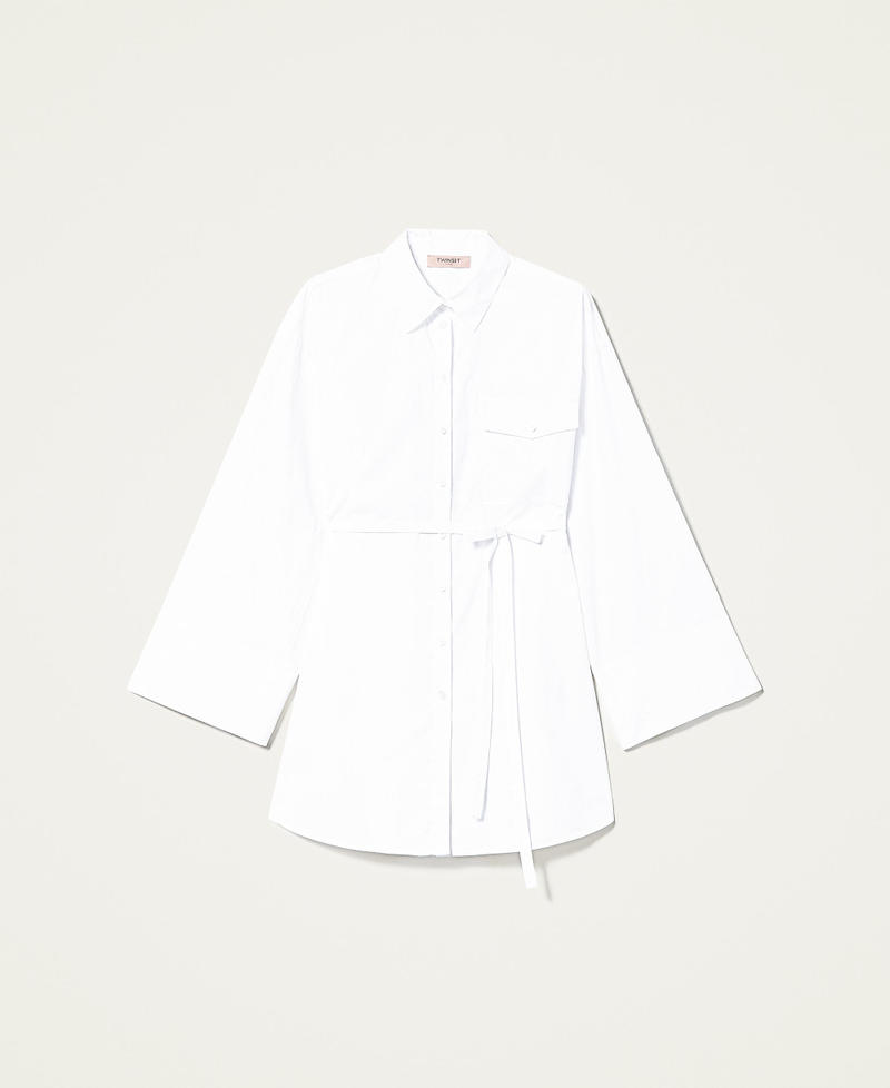 Popelinehemd mit Gürtel Weiß Frau 221TT2089-0S