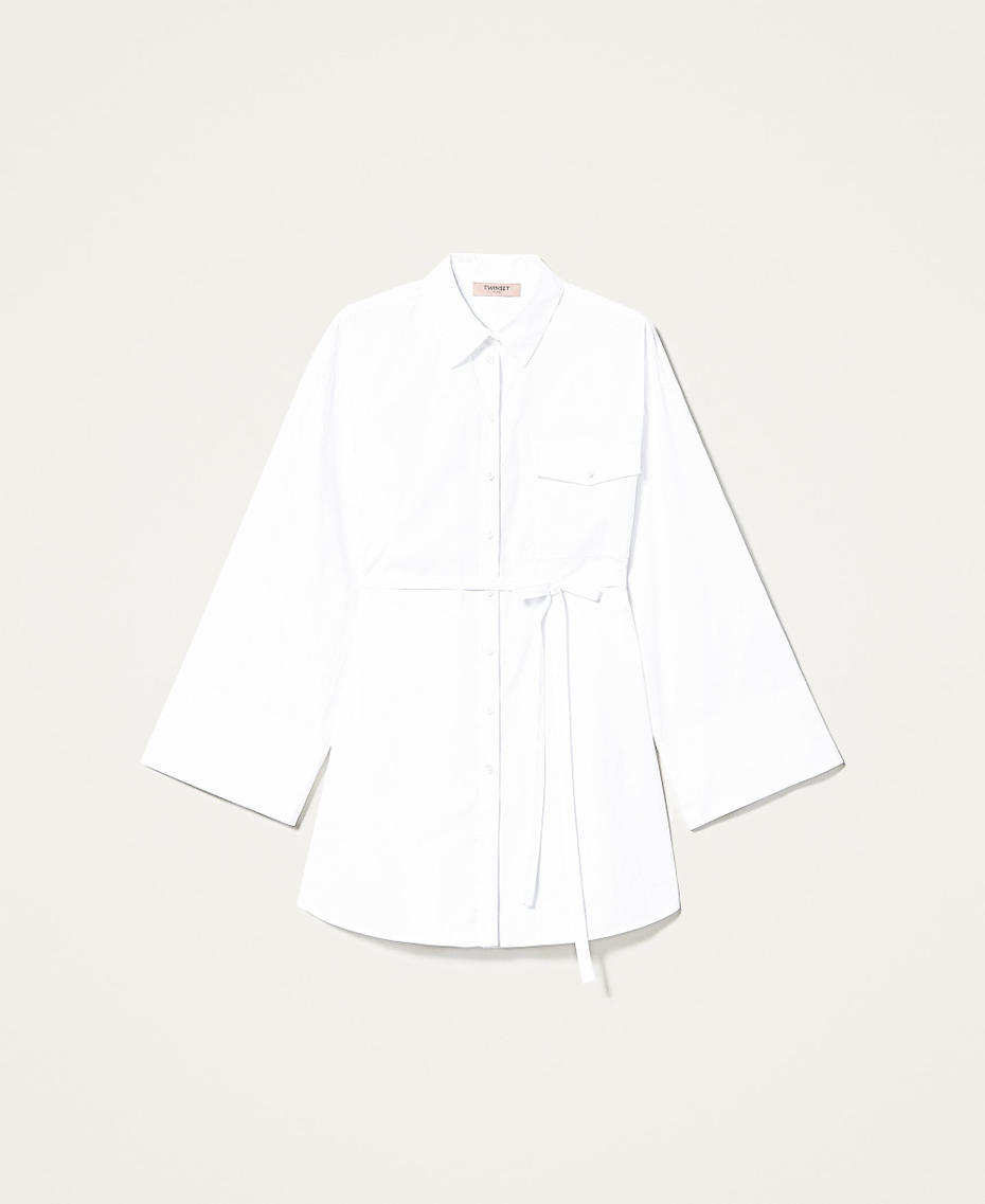 Camisa de popelina con cinturón Blanco Mujer 221TT2089-0S