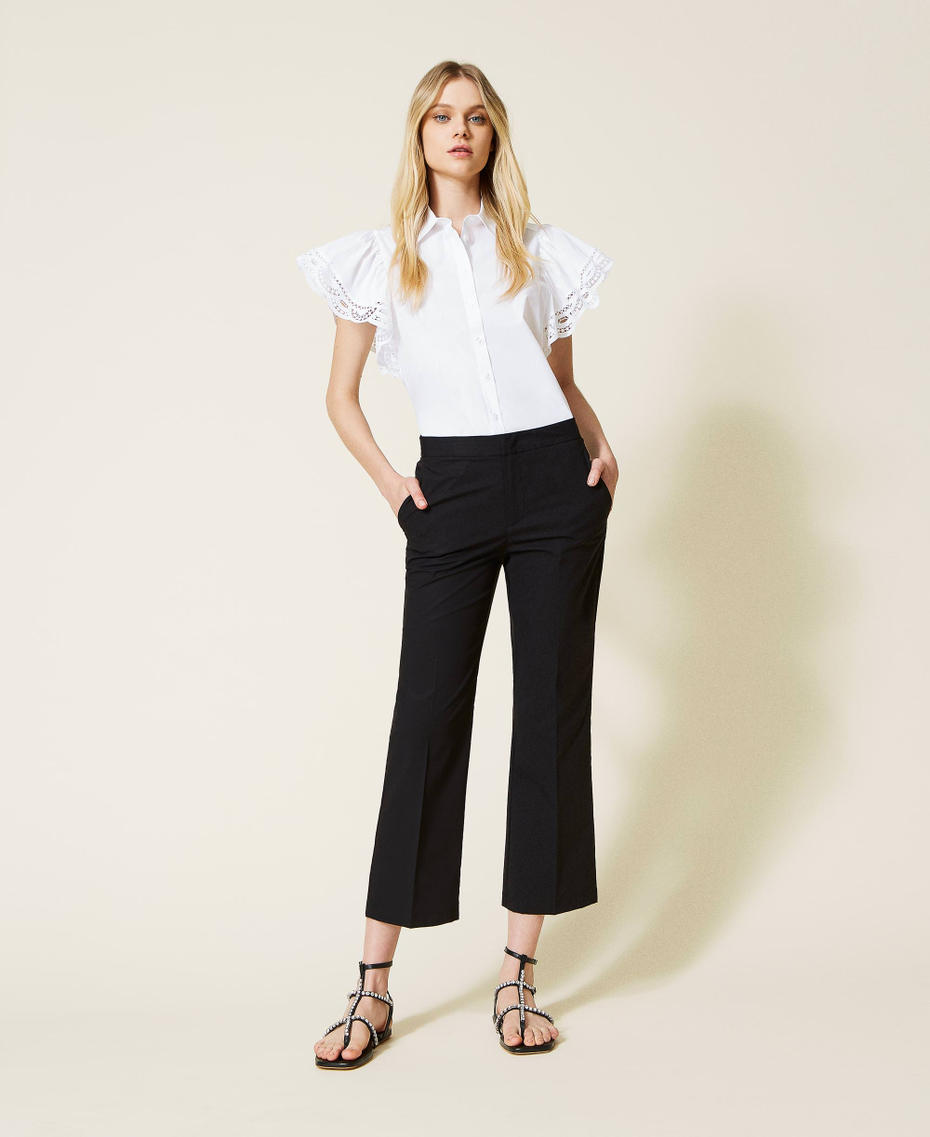 Cropped Poplin Trousers Woman Black Twinset Milano