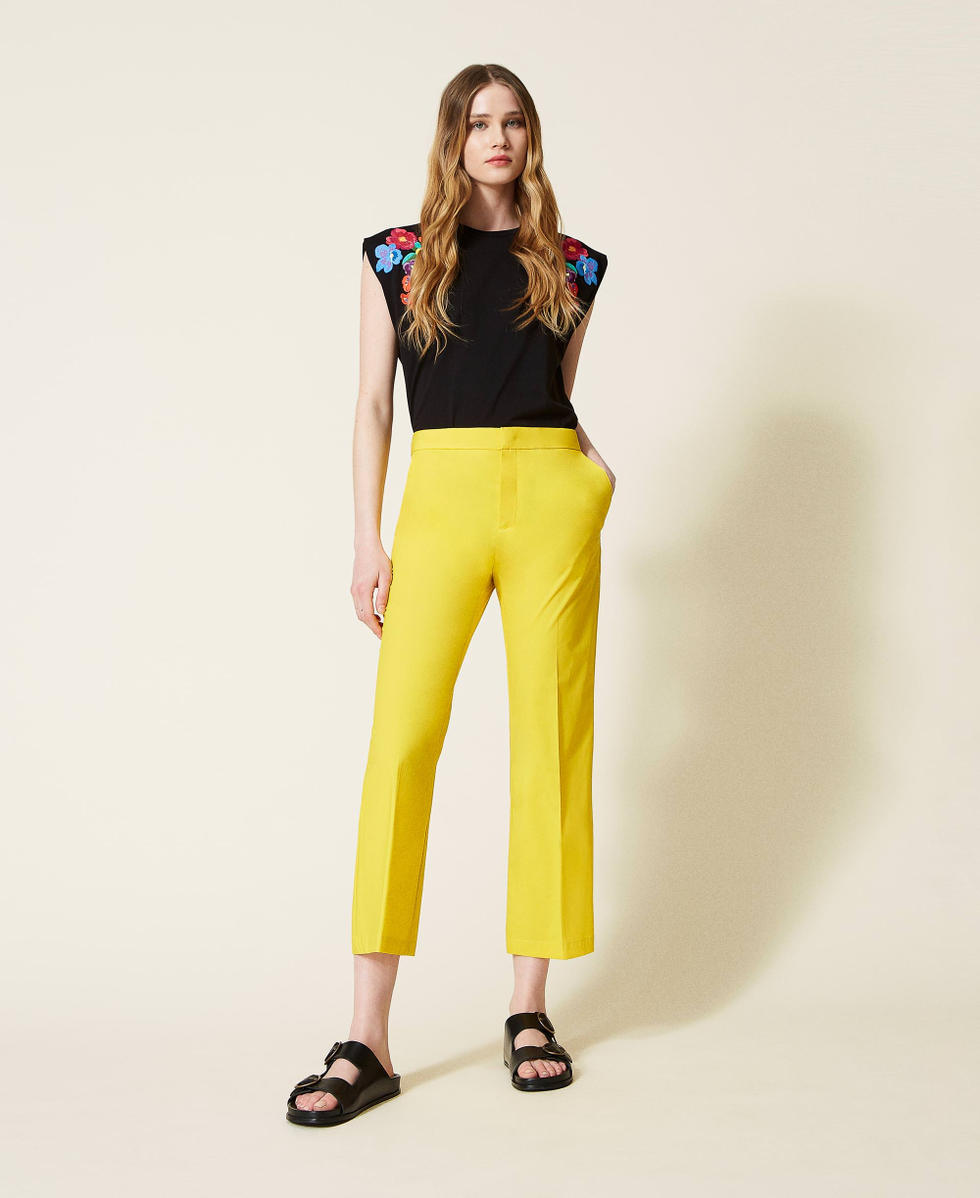 Yellow cropped trousers ladies discount