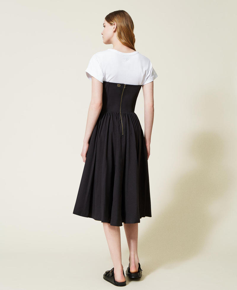 Midi dress with weaving and t-shirt Two-tone Black / Optical White Woman 221TT2090-04