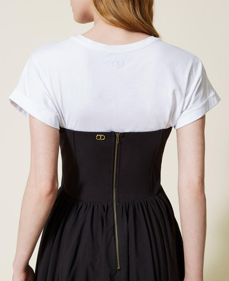 Robe mi-longue avec finition croisée et t-shirt Bicolore Noir / Blanc Optique Femme 221TT2090-05
