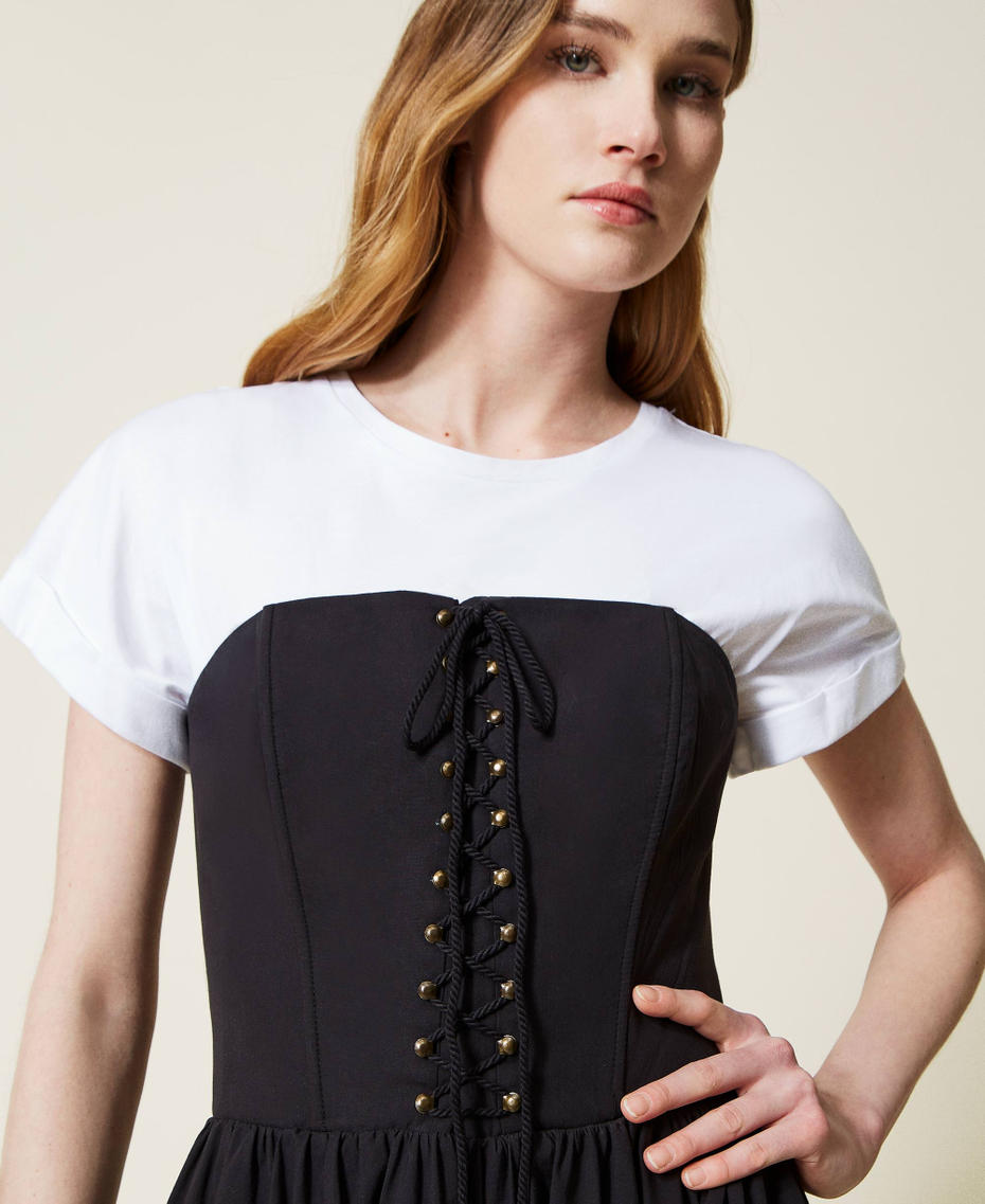Robe mi-longue avec finition croisée et t-shirt Bicolore Noir / Blanc Optique Femme 221TT2090-06