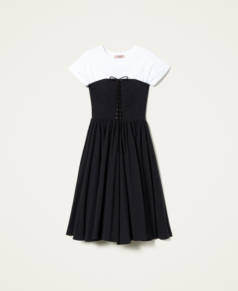 Midi dress with weaving and t-shirt Two-tone Black / Optical White Woman 221TT2090-0S