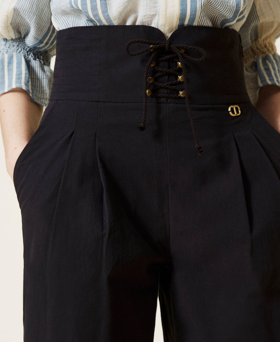 Pantalon en popeline avec finition croisée Noir Femme 221TT2091-05