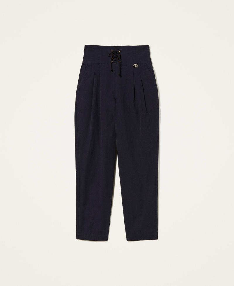 Poplin trousers with weaving