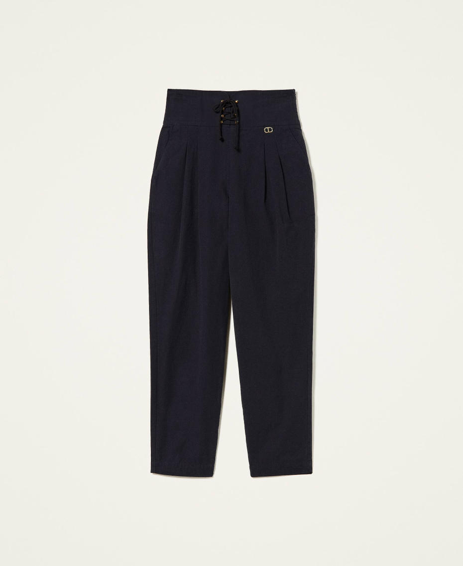 Poplin trousers with weaving