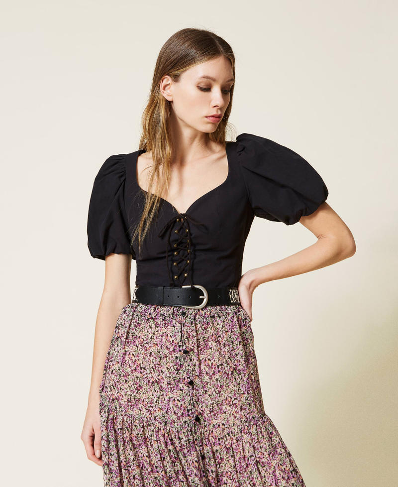 Poplin blouse with weaving