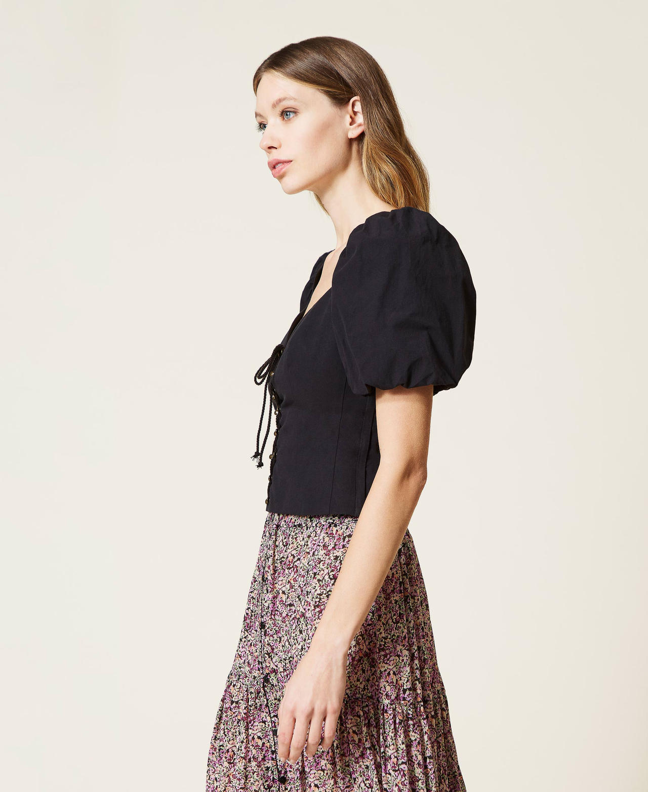 Poplin blouse with weaving