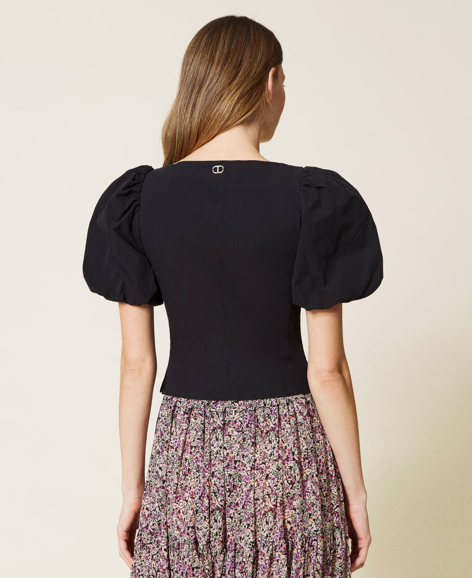 Poplin blouse with weaving