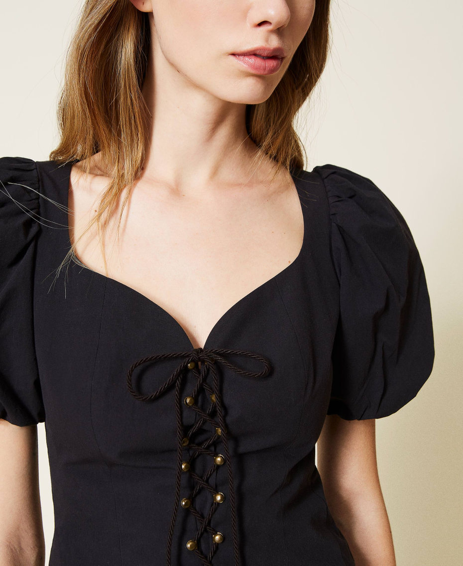 Poplin blouse with weaving Black Woman 221TT2092-05