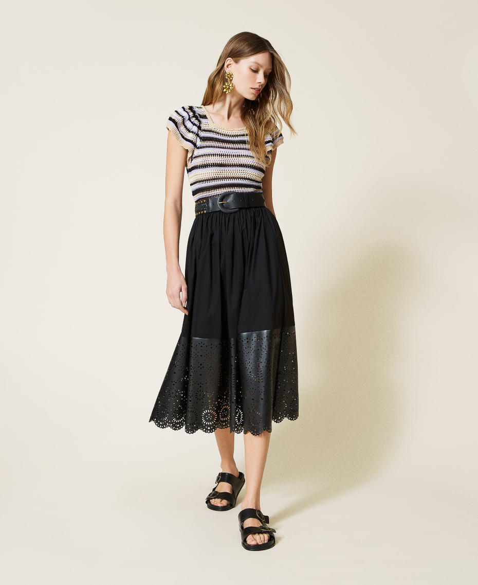 Midi skirt with laser embroidery Black Woman 221TT2109-01
