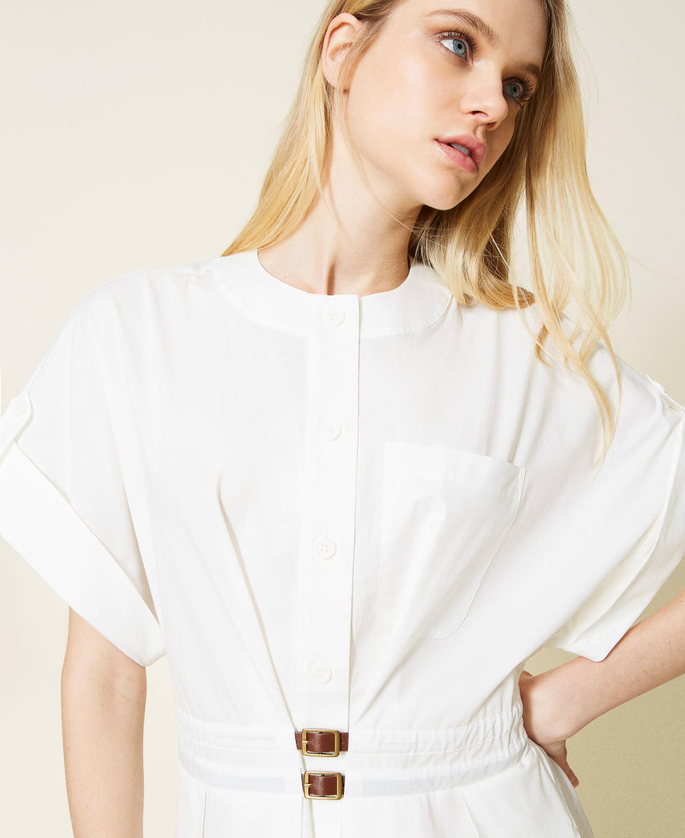 Abito lungo chemisier in popeline Donna, Beige | TWINSET Milano