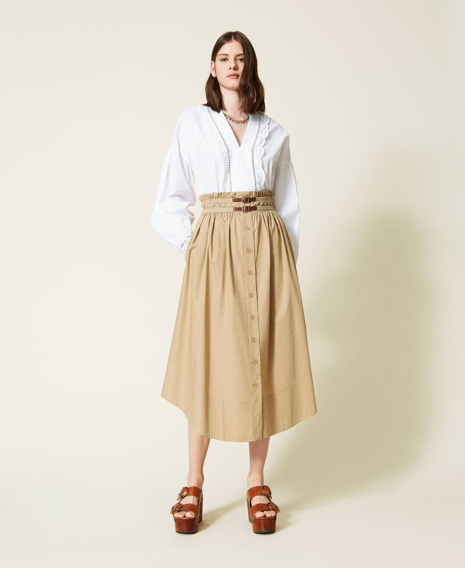 Long poplin skirt "Cold Sand” Beige Woman 221TT2115-01