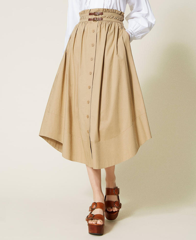 Long poplin skirt "Cold Sand” Beige Woman 221TT2115-05