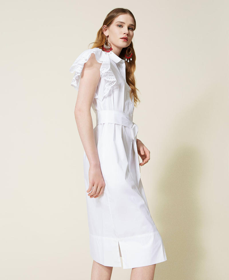 Midi poplin dress with lace White Woman 221TT2130-01