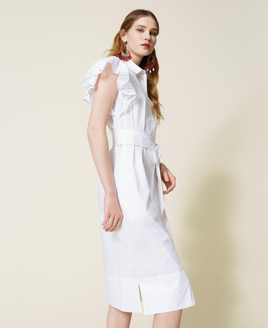 Midi poplin dress with lace
