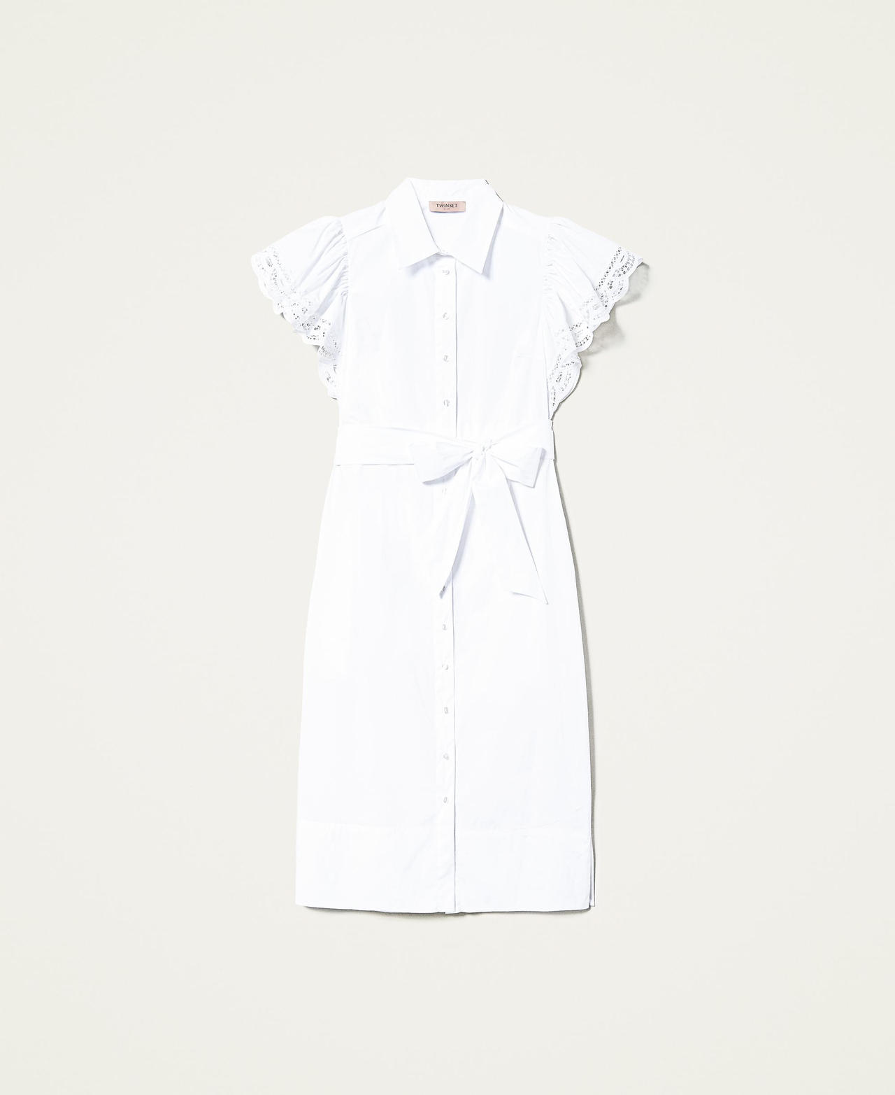 Midi poplin dress with lace White Woman 221TT2130-0S