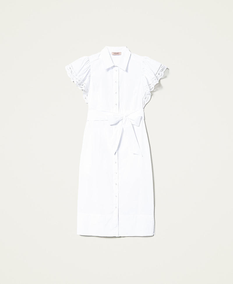 Midi poplin dress with lace White Woman 221TT2130-0S