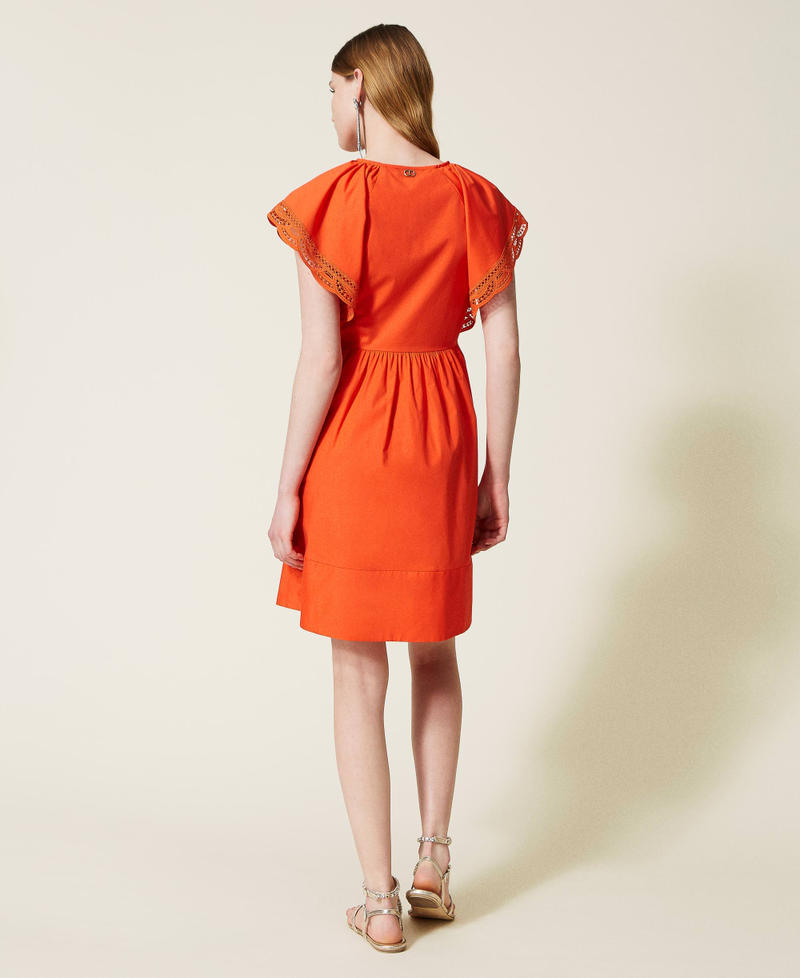 Kurzes Kleid aus Popeline mit Spitze „Cherry Tomato“-Orange Frau 221TT2131-04