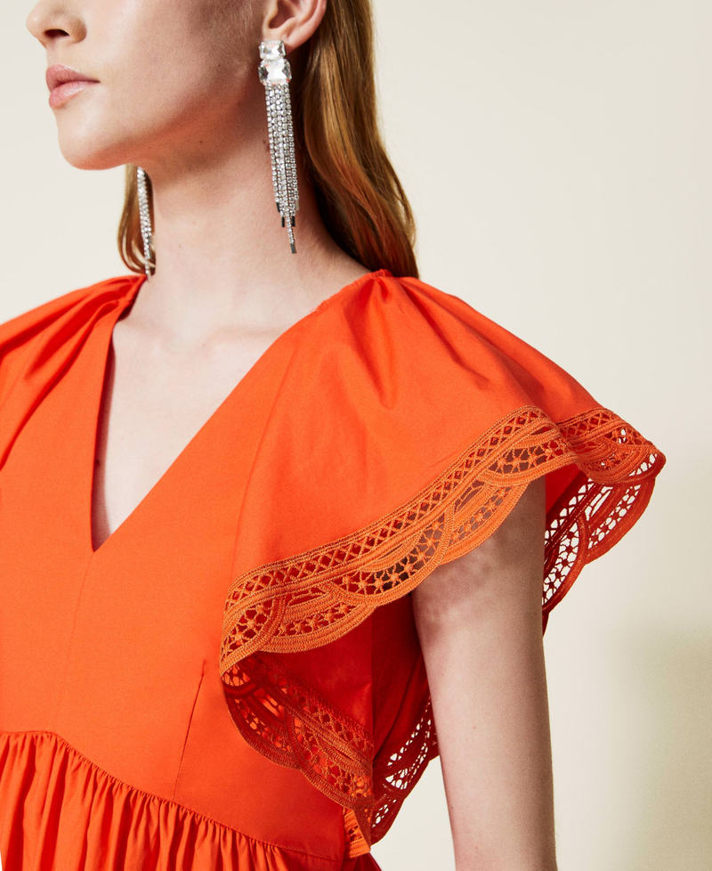 Short poplin dress with lace "Cherry Tomato” Orange Woman 221TT2131-05